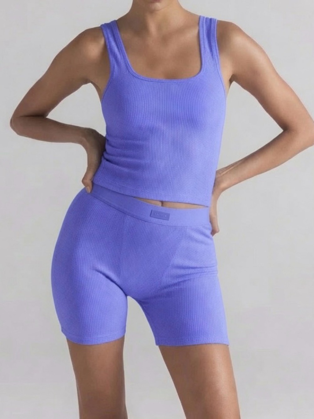 🍇 SKIMS Cotton Rib Tank Top Boxer Short | Set Blue Violet | S | NWT 🛸